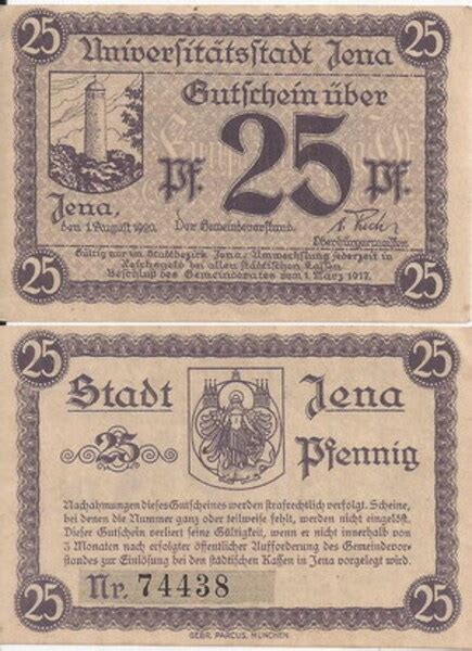 25 Pfennig Ciudad De Jena Turingia Numista