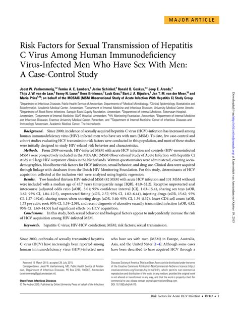 Pdf Risk Factors For Sexual Transmission Of Hepatitis C Virus Among