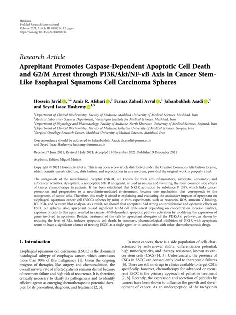 Pdf Aprepitant Promotes Caspase Dependent Apoptotic Cell Death And G2