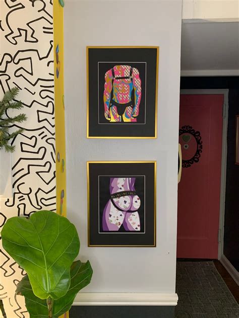 Jockstrap Muscle Butt Gay Art Wall Art Paper Collage LOVE ME Green Yellow Blue Gold