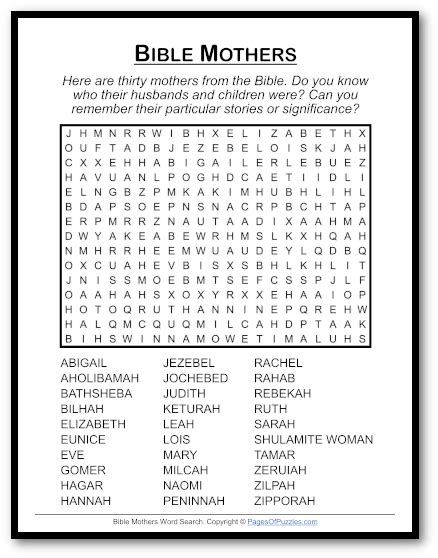 Bible Mothers Word Search Puzzle Pages Of Puzzles