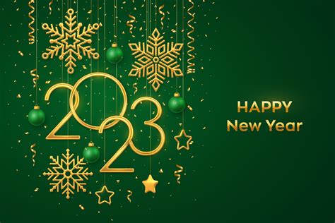 Happy New 2023 Year Hanging Golden Metallic Numbers 2023 With Shining