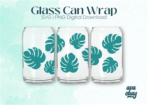 Monstera Glass Can Svg 16 Oz Libbey Full Wrap Plant Mom Etsy