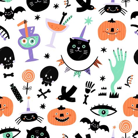 Premium Vector Cute Halloween Seamless Pattern