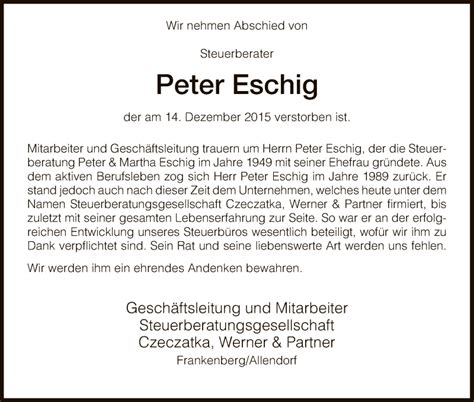 Traueranzeigen Von Peter Eschig Trauer HNA De