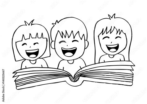 Cartoon kids reading book Stock Illustration | Adobe Stock