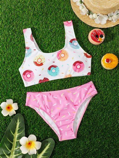 Girls Donuts Print Bikini Swimsuit SHEIN UK