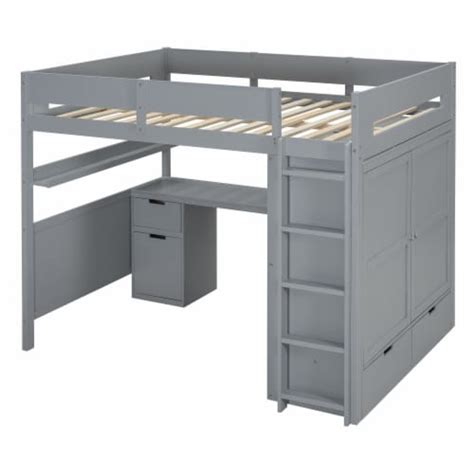 Simplie Fun Full Size Wooden Loft Bed With Wardrobe Desk Drawers Shelves Gray 1 Count Kroger