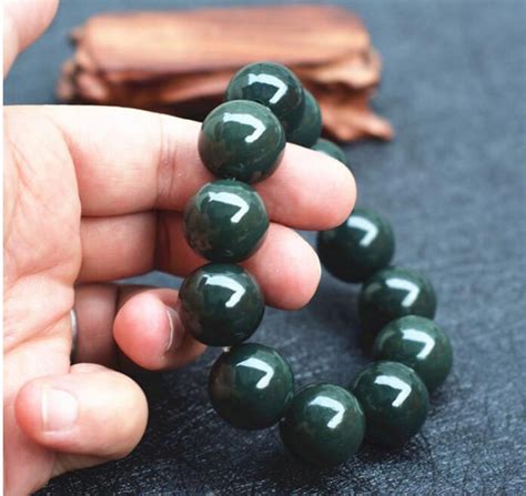 Finel Bracelets De Perles De Bouddha En N Phrite Hetian Vert Fonc