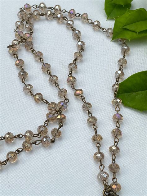 Champagne Crystal Beaded Necklace Long Beaded Necklace Etsy