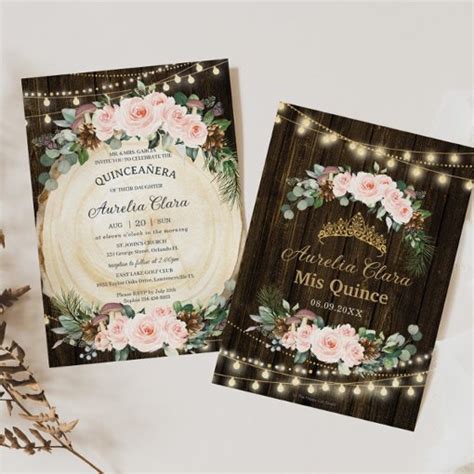 Quinceañera Rustic Blush Floral Enchanted Forest Invitation Zazzle