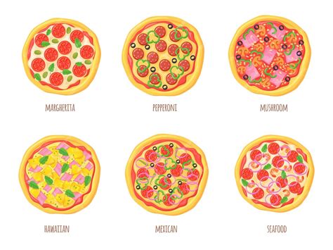 Premium Vector Cartoon Pizza Top View Italian Or Hawaiian Pizzas With