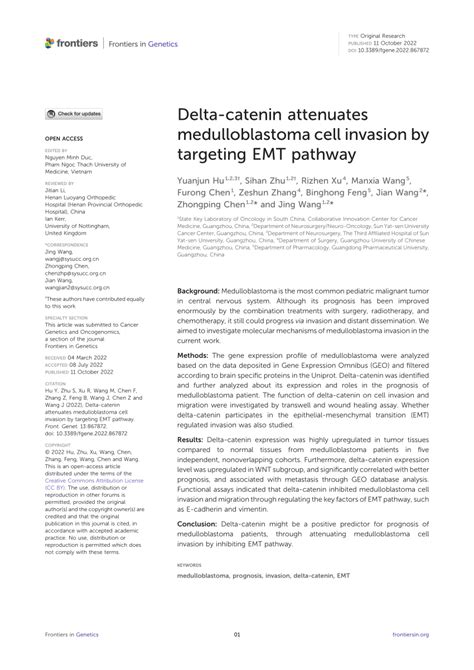 PDF Delta Catenin Attenuates Medulloblastoma Cell Invasion By