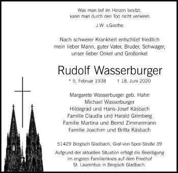 Traueranzeigen Von Rudolf Wasserburger WirTrauern