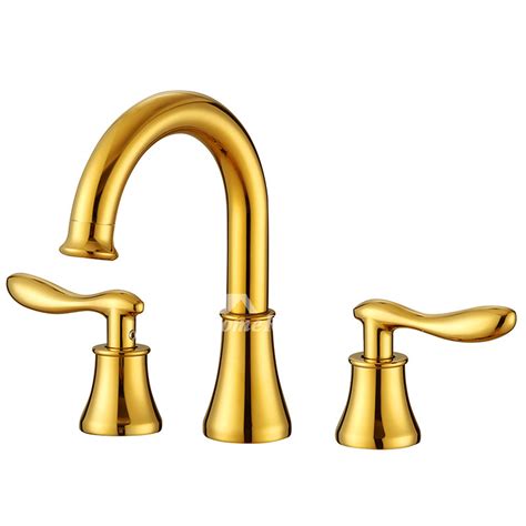 3 Hole Bathroom Faucet Widespread Polished Brass 2 Handle Gold