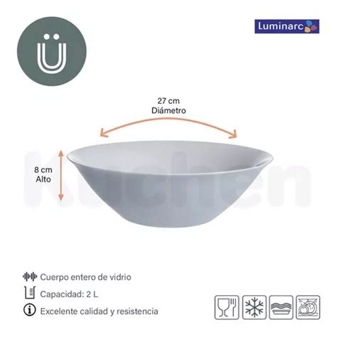 Ensaladera Bowl Luminarc Carine Vidrio Templado Blanco Cm Color Gris