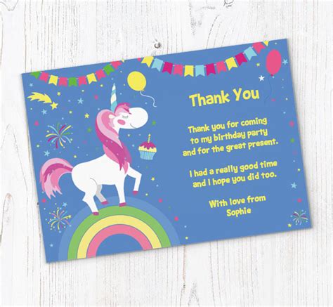 Unicorn Thank You Cards Personalise Online Plus Free Envelopes