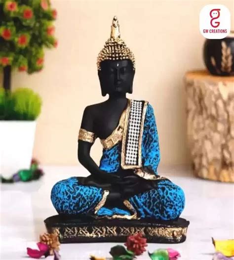 Multicolor Polyresin Gw Creations Black Meditating Buddha Statue For