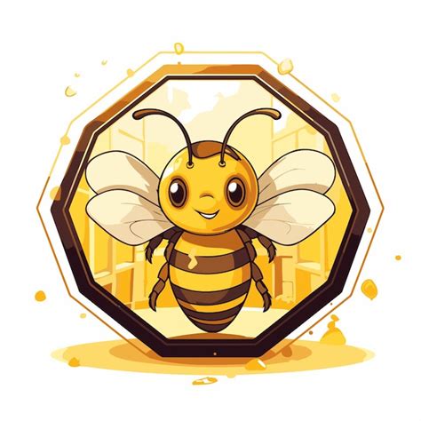 Abelha De Desenho Animado Bonita Em Uma Moldura Hexagonal Ilustra O