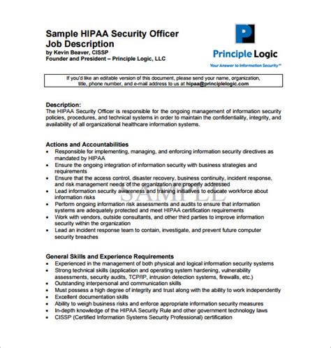 Security Officer Job Description Template 12 Free Word Pdf Format Download Free And Premium