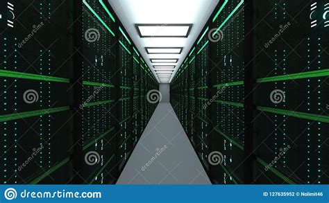 Modern Server Room Interior In Datacenter Web Network And Internet