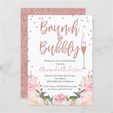 Rose Gold Brunch Bubbly Bridal Shower Invitations Zazzle