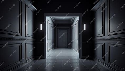 Premium AI Image | A dark room with a door and lights