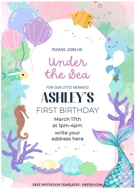 Free Editable Pdf Splish Splash Mermaid Birthday Bash Invitation Templates