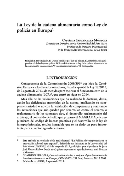 Pdf La Ley De La Cadena Alimentaria Como Ley De PolicÍa En Europa