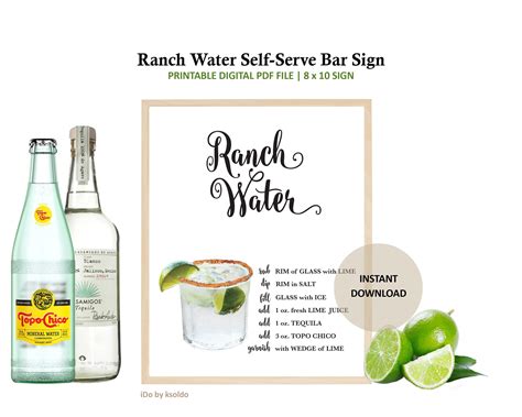 Printable Ranch Water Self Serve Bar Sign ranch Water Drink Recipe ...