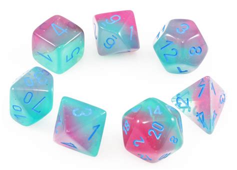 Chessex Lab Dice Iii Gemini Gel Green And Pink Glow In The Dark Rpg Dark Elf Dice