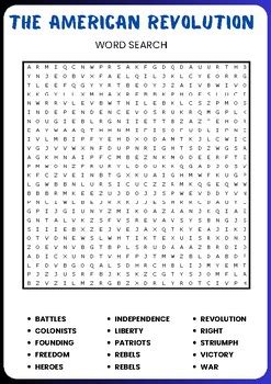 The American Revolution Word Search Puzzle Worksheet Activity Tpt