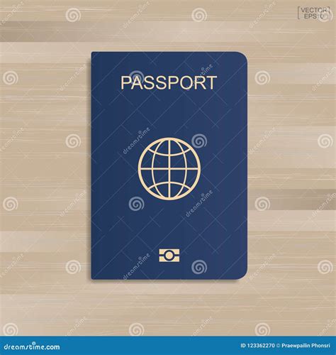 Blue Passport On Wood Background Vector Stock Vector Illustration