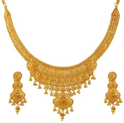 Gold Indian Necklace Set Stgo4240 22kt Gold Necklace And Earrings