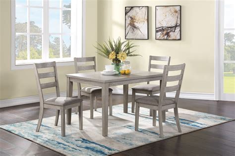 Transitional Dining Room 5pc Set Wooden Dining Table 4x Side Chairs ...