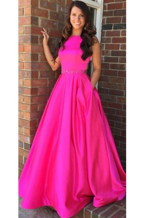 A Line Long Satin Prom Dress Formal Evening Gowns 901350