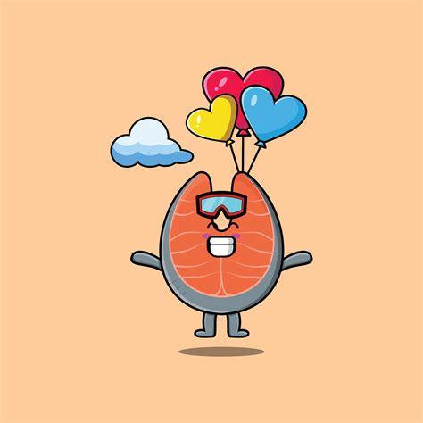 Cute Cartoon Fresh Salmon Skydiving With Balloon 9774898 Vector Art At Vecteezy