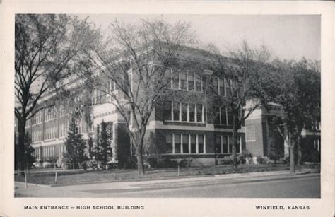 Main Entrance High School Building Winfield Ks Postcard