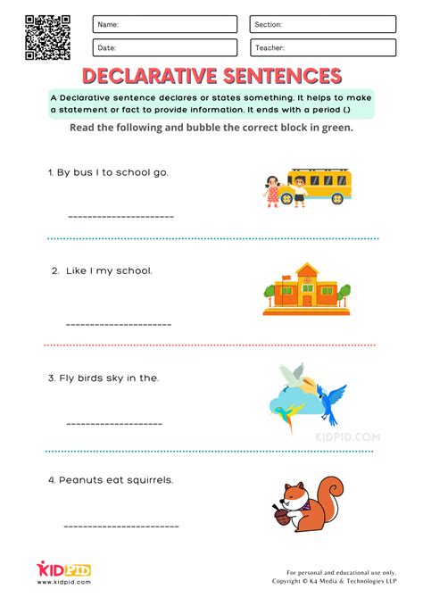 Declarative Sentence Free Printable Worksheets For Grade 1 Kidpid