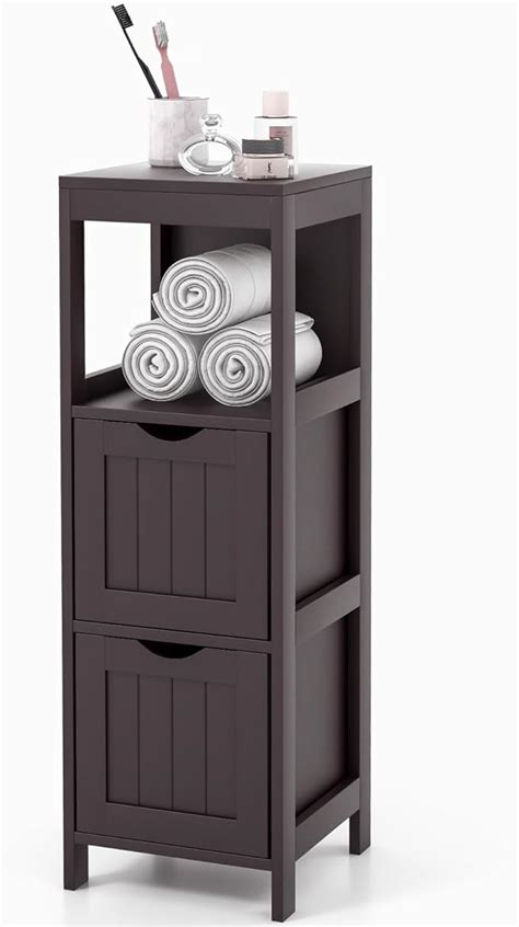 RELAX4LIFE Bathroom Floor Cabinet Freestanding Wooden Cupboard Storage