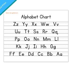 Backwards ABC Chart / Printable Alphabet Chart / Alphabet Chart / Handwriting Chart / School ...