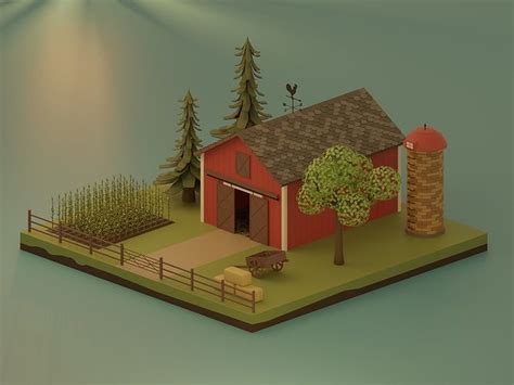 3d Model Farm With Barn And Trees Vr Ar Low Poly Cgtrader