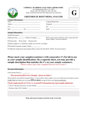 Fillable Online Cnal Cals Cornell Greenhouse Root Media Analysis
