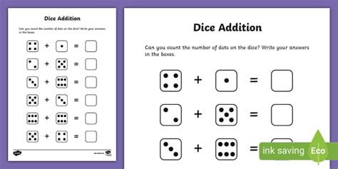 Dice Addition Worksheet Lehrer Gemacht Twinkl