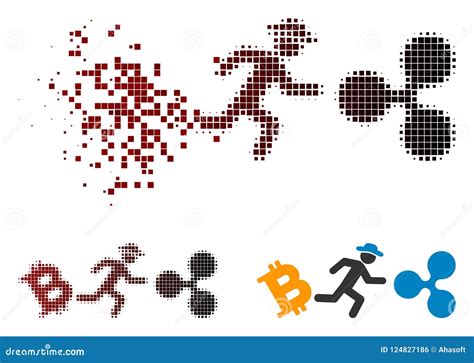 Disappearing Pixel Halftone Gentleman Run From Bitcoin To Ripple Icon