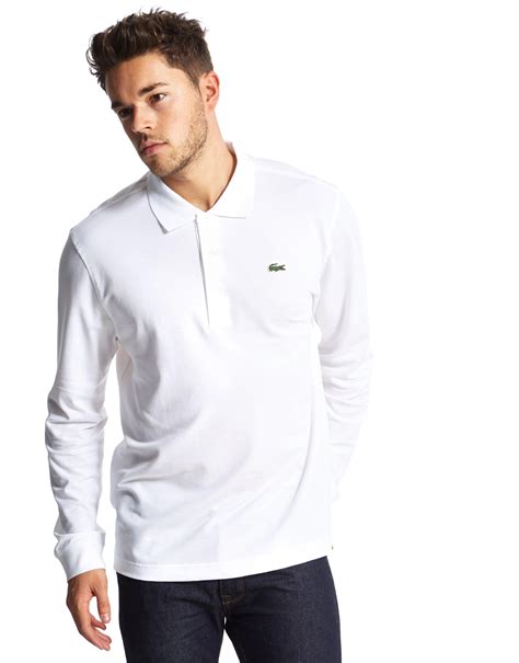 Lacoste Alligator Long Sleeve Polo Shirt in White for Men | Lyst