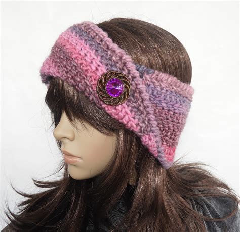 Pink And Grey Womens Crochet Headband Earwarmers Cowl Renate