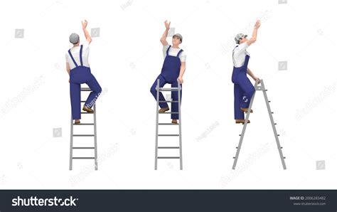 front side man climbing ladder stock   images shutterstock
