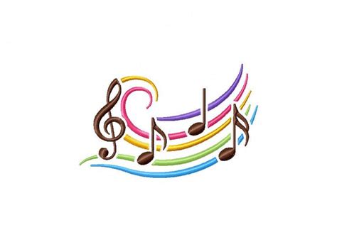 Rainbow musical notes music embroidery design | Etsy