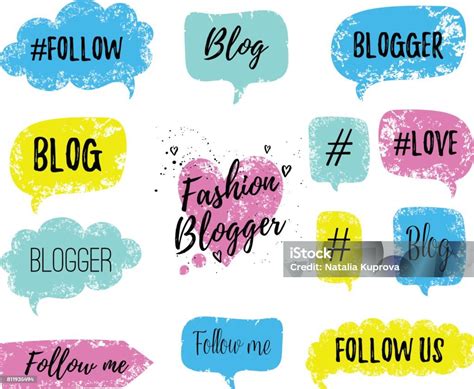 Vector Speech Bubbles With Phrases Fashon Blogger Blog Love Follow Me